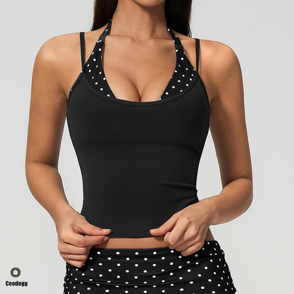 Pilates Yoga Wrap Top - Polka Dot Women Strap Halter Yoga